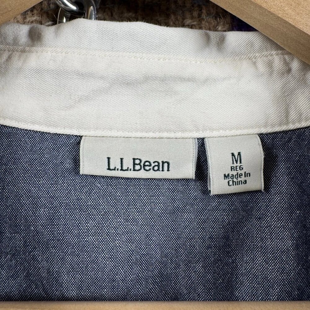 L.L. Bean Mens Polo Rugby Long Sleeve Blue Striped Size Medium Collard Shirt - Picture 3 of 7
